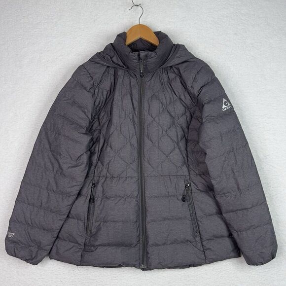 Gerry Puffer Jacket Down Mens XL Gray Hooded Full Zip Fill Power 650 Packable - Picture 1 of 16